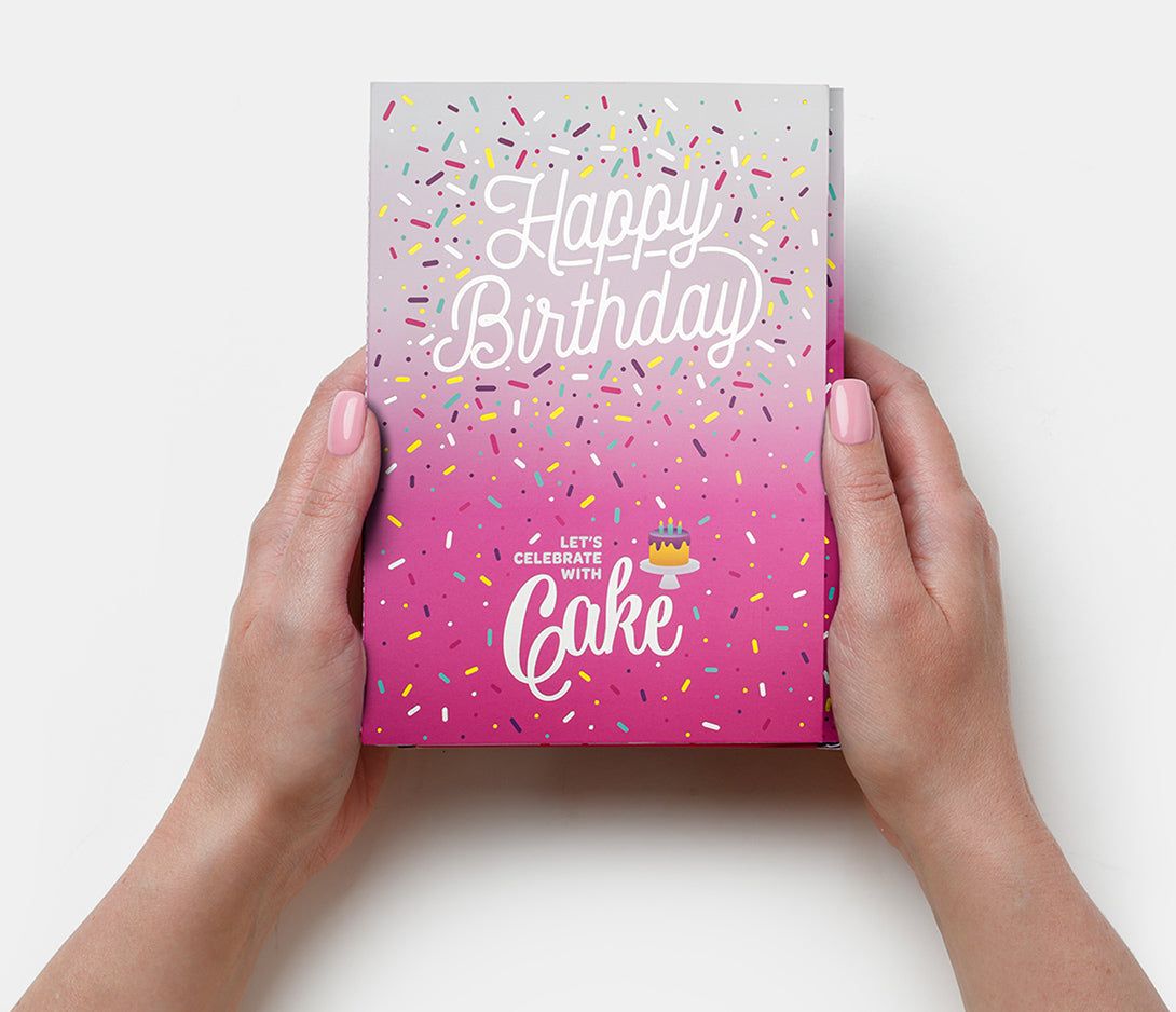 InstaCake Cards Happy Birthday Let's Celebrate with Cake Pink Birthday Card includes Single Serve Mug Cake - anything4home