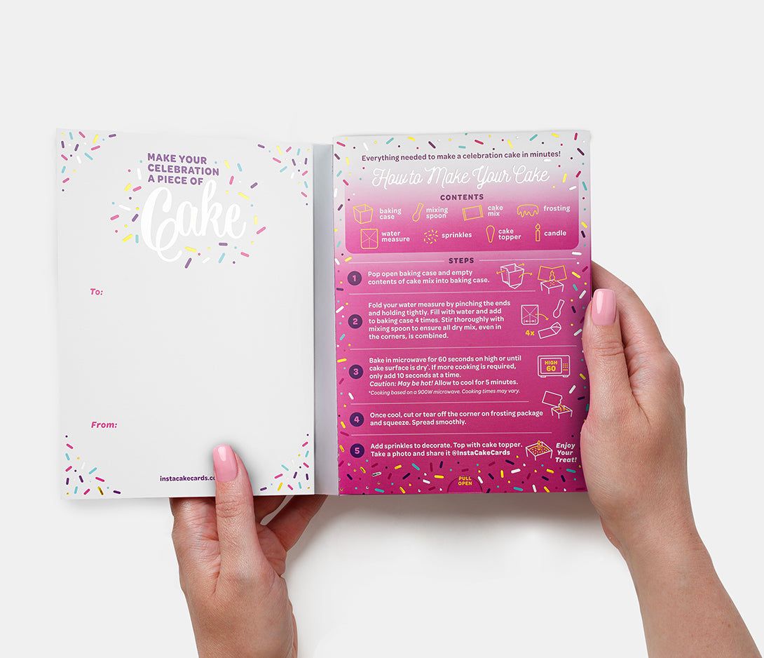 InstaCake Cards Happy Birthday Let's Celebrate with Cake Pink Birthday Card includes Single Serve Mug Cake - anything4home