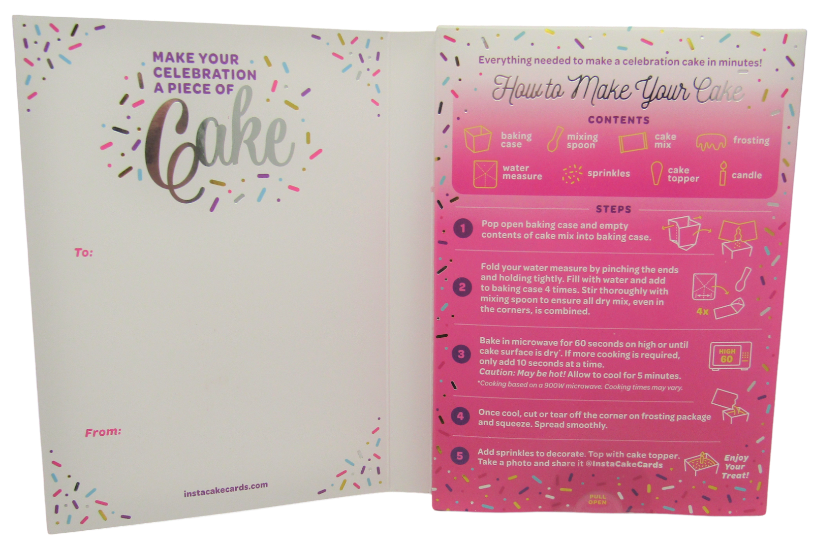 InstaCake Cards Happy Birthday Let's Celebrate with Cake Pink Birthday Card includes Single Serve Mug Cake - anything4home