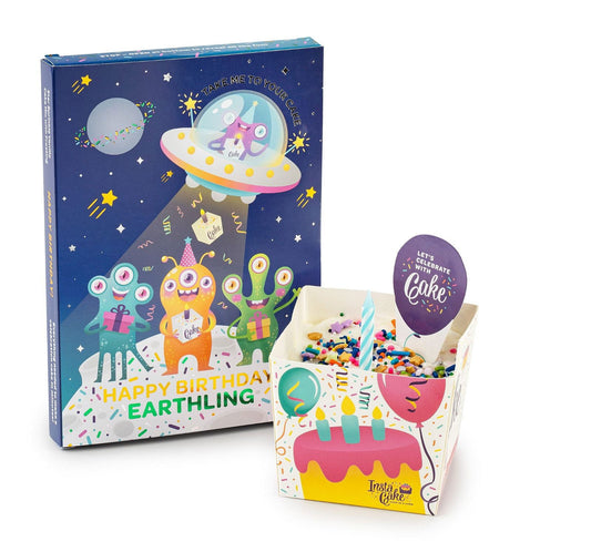 InstaCake Cards Out of This World - Alien Happy Birthday Card includes Single Serve Mug Cake Vanilla Star Sprinkle Mix - anything4home