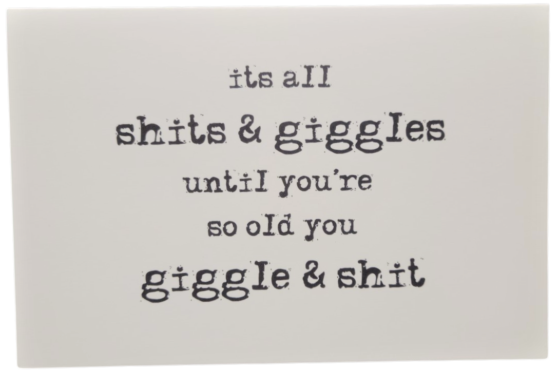Jan Michaels Art and Home its all shits & giggles until you're so old you giggle & shit greeting birthday card - anything4home