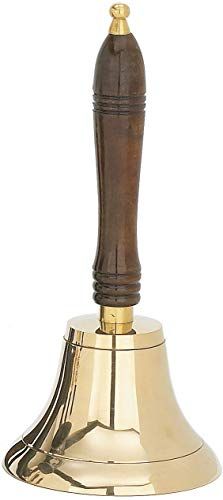 Large & Heavy Solid Brass Hand Bell School Bell Call Service Bell with Wood Handle 11"(H) 5"(D) - anything4home