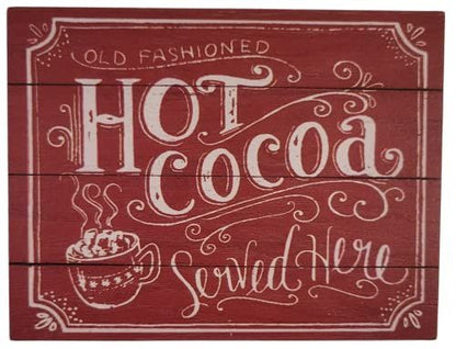 "Old Fashioned Hot Cocoa Served Here" Red Chalk Art Block Sign 6 x 5.5 x .75 inches - anything4home