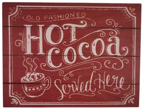 "Old Fashioned Hot Cocoa Served Here" Red Chalk Art Block Sign 6 x 5.5 x .75 inches - anything4home