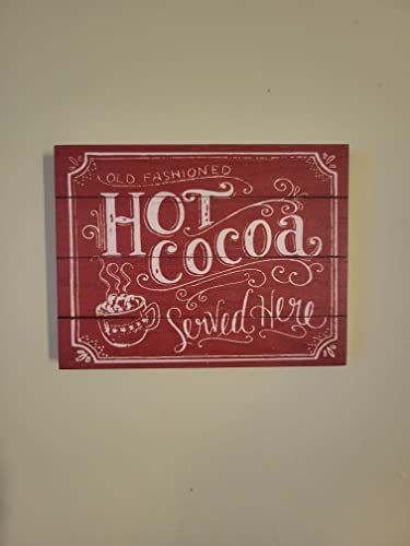 "Old Fashioned Hot Cocoa Served Here" Red Chalk Art Block Sign 6 x 5.5 x .75 inches - anything4home