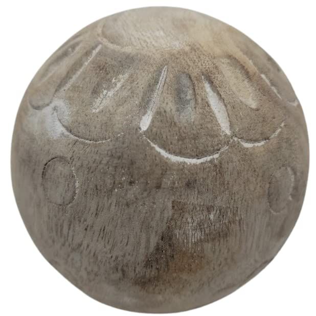 PD Home & Garden Carved Medallion Decorative Wood Ball Small 3.15 inches with White Accents - anything4home