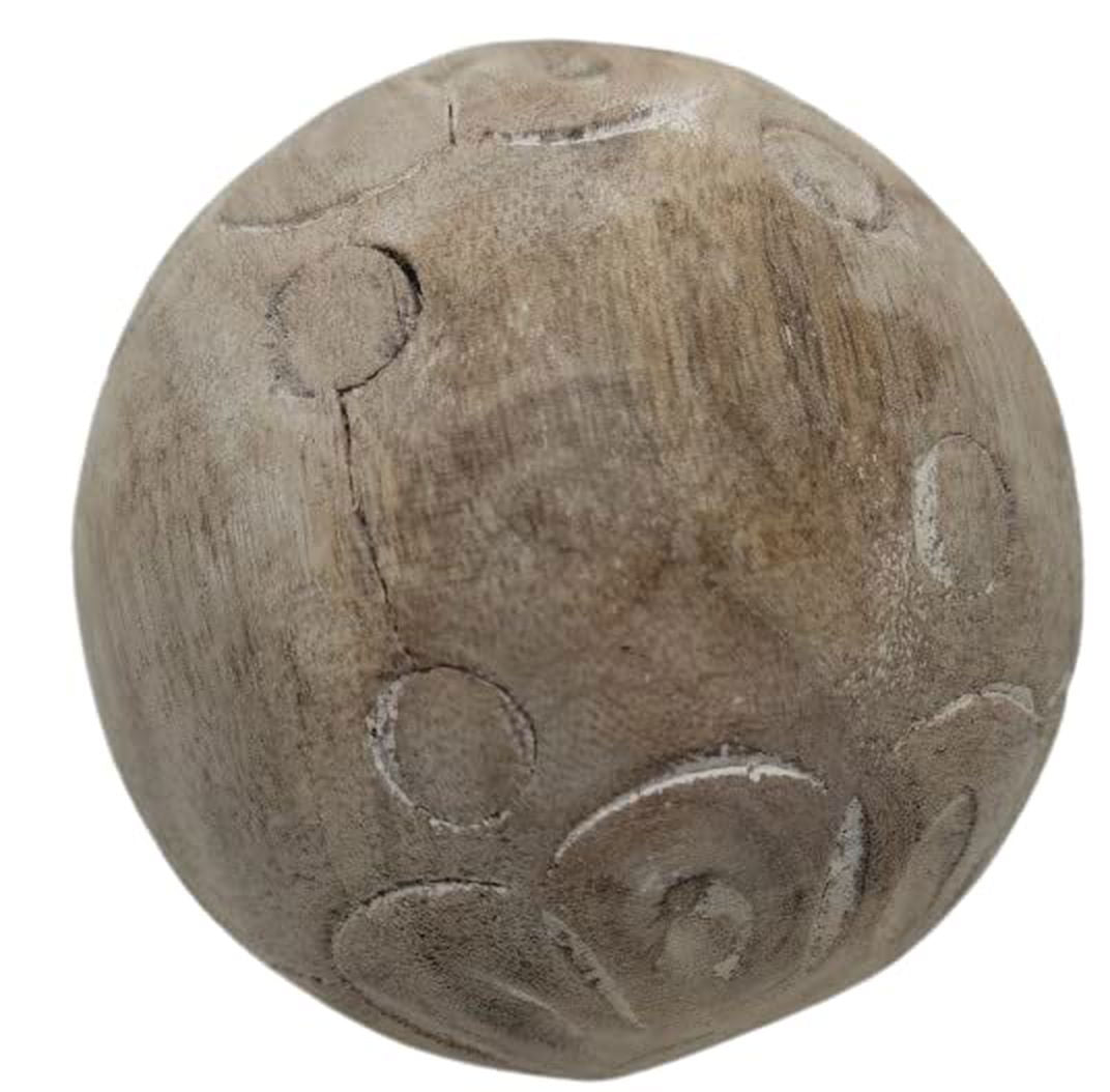PD Home & Garden Carved Medallion Decorative Wood Ball Small 3.15 inches with White Accents - anything4home
