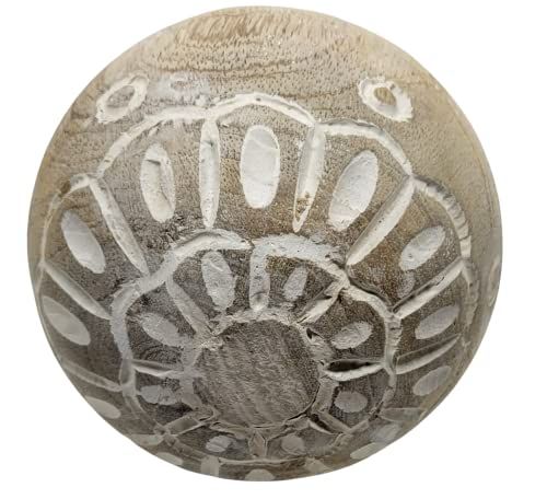 PD Home & Garden Carved Medallion Decorative Wood Ball with White Accents - anything4home