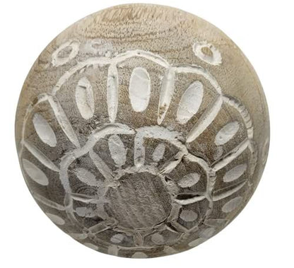 PD Home & Garden Carved Medallion Decorative Wood Ball with White Accents - anything4home