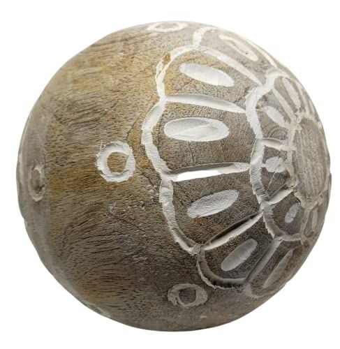 PD Home & Garden Carved Medallion Decorative Wood Ball with White Accents - anything4home