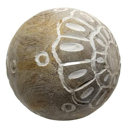 PD Home & Garden Carved Medallion Decorative Wood Ball with White Accents - anything4home