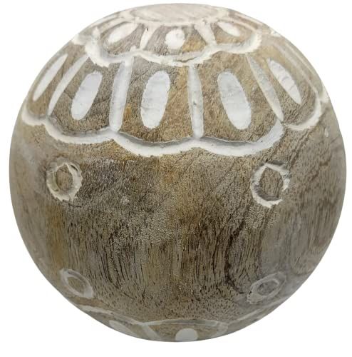 PD Home & Garden Carved Medallion Decorative Wood Ball with White Accents - anything4home