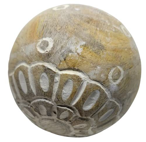 PD Home & Garden Carved Medallion Decorative Wood Ball with White Accents - anything4home
