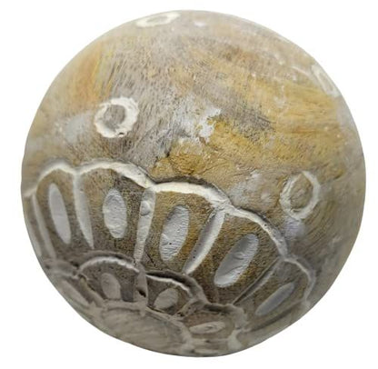 PD Home & Garden Carved Medallion Decorative Wood Ball with White Accents - anything4home