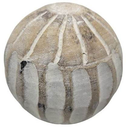 PD Home & Garden Carved Medallion Decorative Wood Ball with White Accents - anything4home