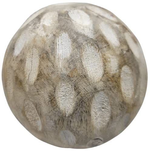 PD Home & Garden Carved Petals Decorative Wood Ball with White Accents - anything4home
