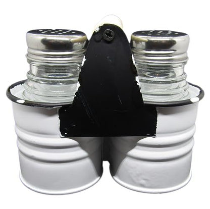 PD Home & Garden Glass Farmhouse Ribbed Salt and Pepper Shaker Set with White Tin metal caddy - anything4home