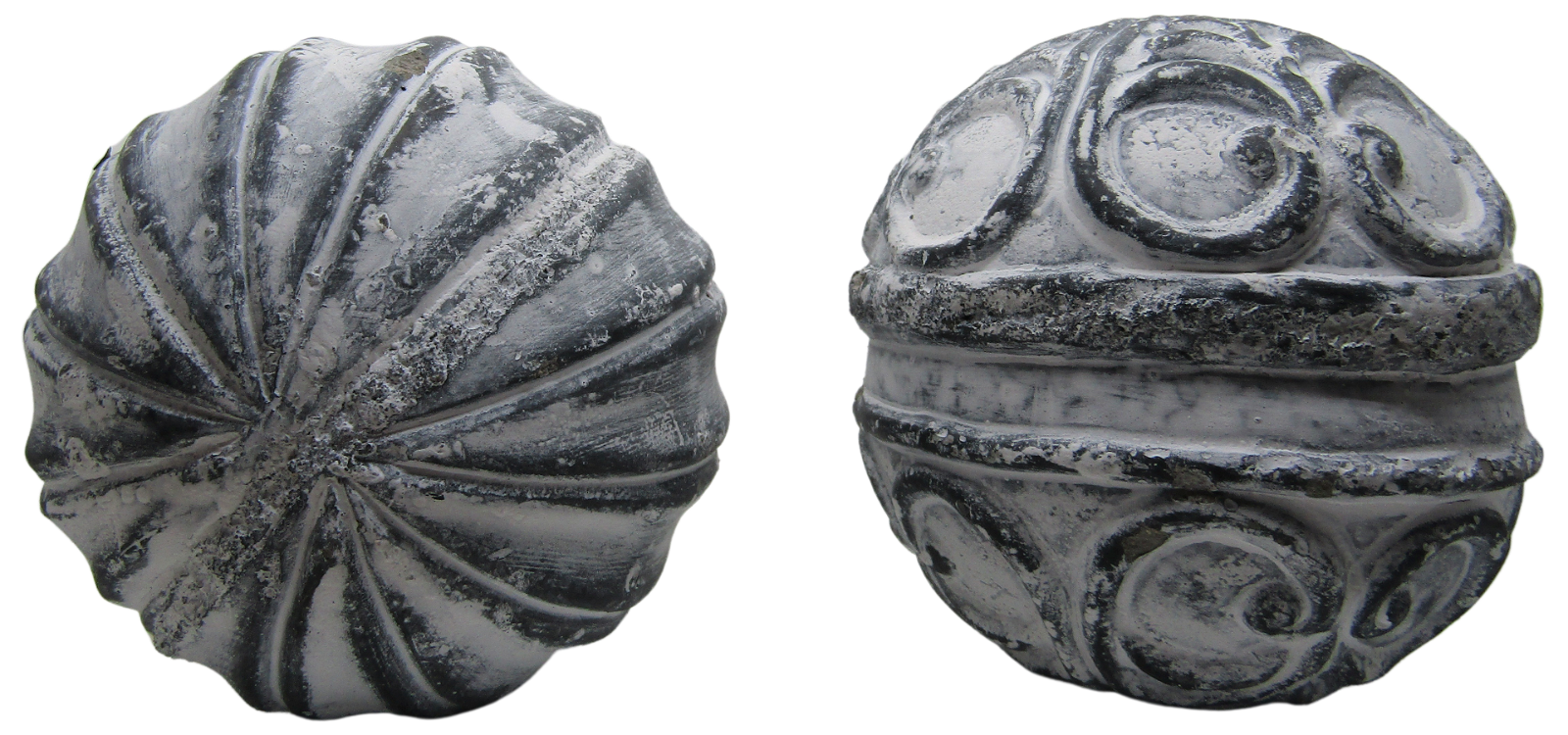 PD Home & Garden White Accented Vane and Floral Concrete Farmhouse Garden Sphere Rustic Distressed 3 inch Diameter Set of 2 - anything4home