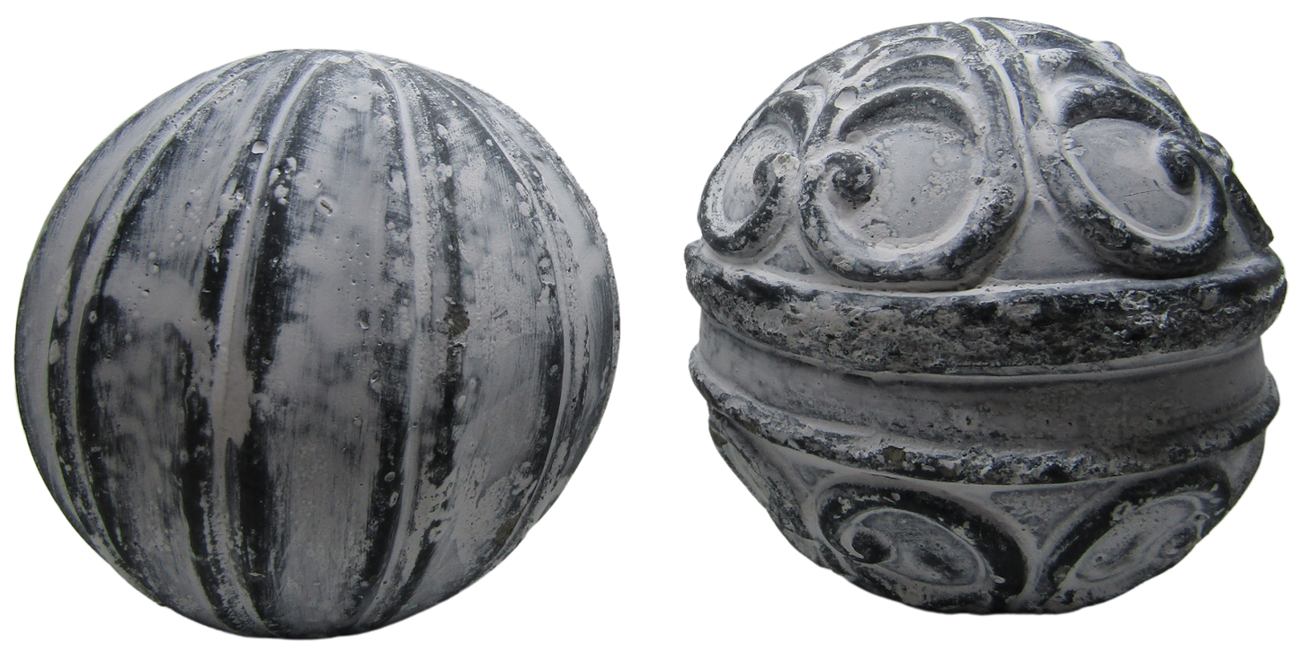 PD Home & Garden White Accented Vane and Floral Concrete Farmhouse Garden Sphere Rustic Distressed 3 inch Diameter Set of 2 - anything4home