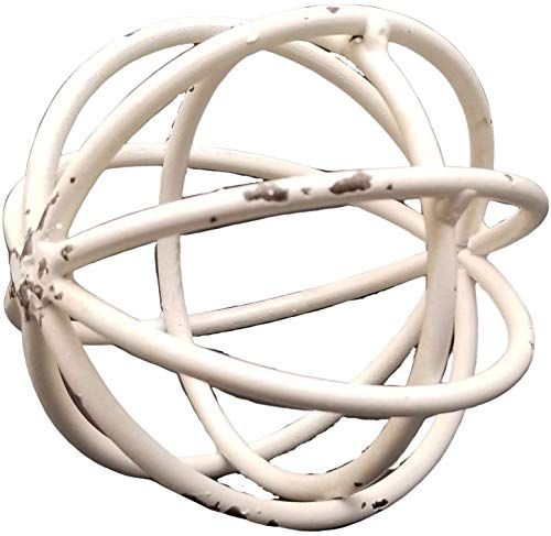 PD Home & Garden White Bar Metal Sphere Rustic Distressed 4 inch Diameter - anything4home