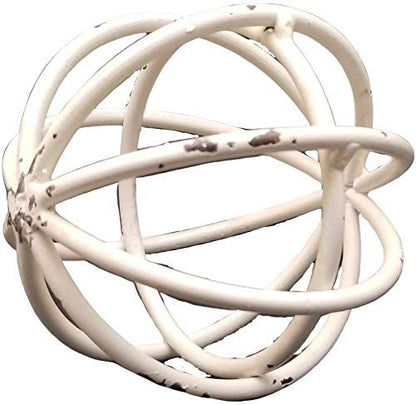 PD Home & Garden White Bar Metal Sphere Rustic Distressed 4 inch Diameter - anything4home