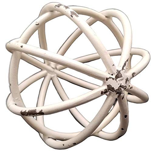 PD Home & Garden White Bar Metal Sphere Rustic Distressed 4 inch Diameter - anything4home