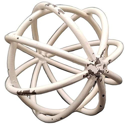 PD Home & Garden White Bar Metal Sphere Rustic Distressed 4 inch Diameter - anything4home