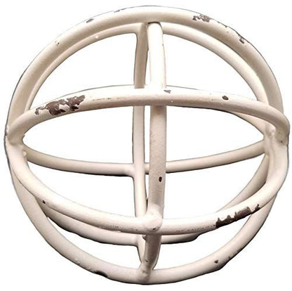 PD Home & Garden White Bar Metal Sphere Rustic Distressed 4 inch Diameter - anything4home
