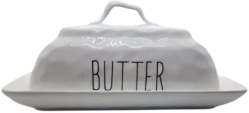 PD Home & Garden White Ceramic Farmhouse Rustic Butter Dish - anything4home
