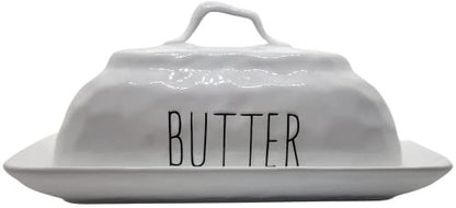 PD Home & Garden White Ceramic Farmhouse Rustic Butter Dish - anything4home
