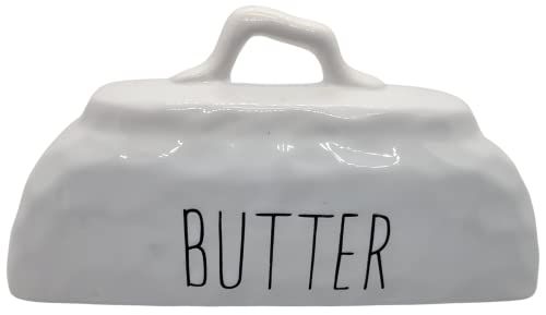 PD Home & Garden White Ceramic Farmhouse Rustic Butter Dish - anything4home