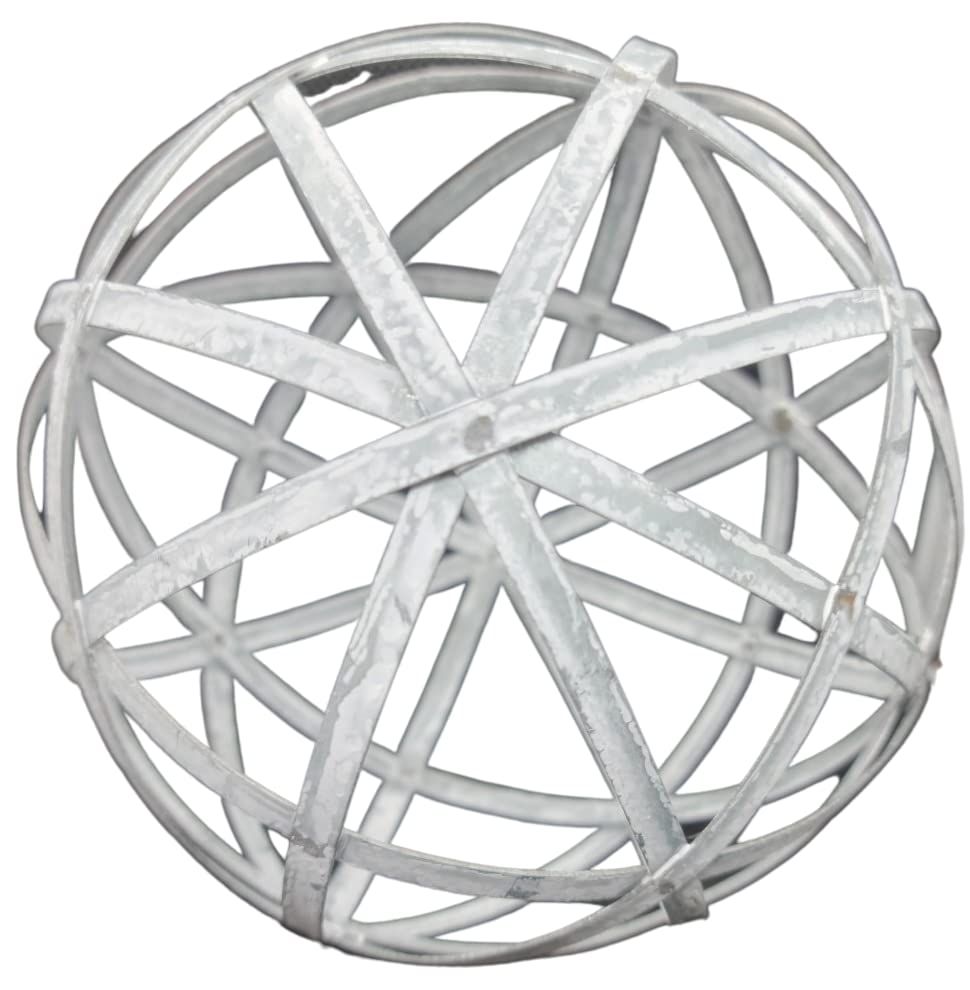 PD Home & Garden Woven Decorative Metal Sphere Accent Ball 5 inch Diameter with White Distressed Accents - anything4home