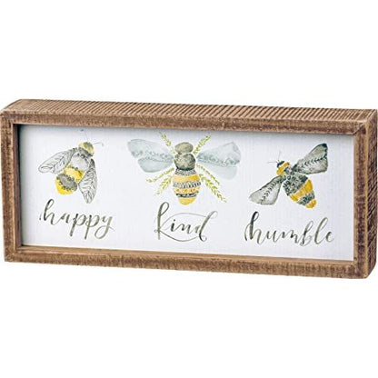 Primitives by Kathy 101758 Inset Box Sign, 10" Length x 4.25" Height x 1.75" Width, Bees - Happy, Kind, Humble - anything4home