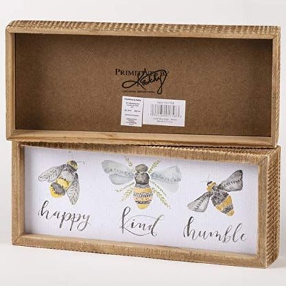 Primitives by Kathy 101758 Inset Box Sign, 10" Length x 4.25" Height x 1.75" Width, Bees - Happy, Kind, Humble - anything4home