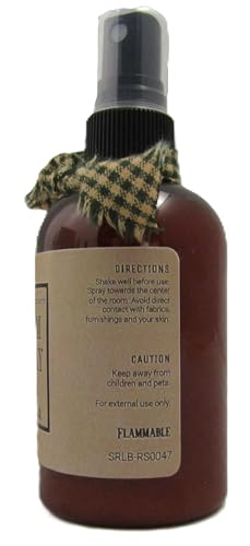 Apple Pumpkin room spray amber glass bottle with black pump and plaid fabric bow for home fragrance
