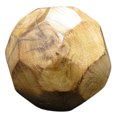 PD Home and Garden decorative wood ball for bowl natural faceted teak wood accent sphere rustic home decor