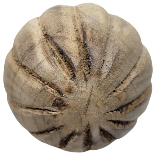 PD Home and Garden Carved Vane Decorative Wood Ball with rustic radial carved grooves natural wood finish