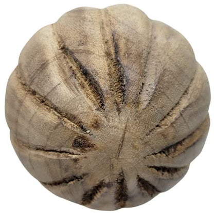 PD Home and Garden Carved Vane Decorative Wood Ball with rustic radial carved grooves natural wood finish