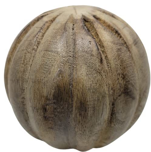 PD Home and Garden Carved Vane Decorative Wood Ball in natural distressed wood grain for rustic home decor