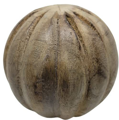PD Home and Garden Carved Vane Decorative Wood Ball in natural distressed wood grain for rustic home decor