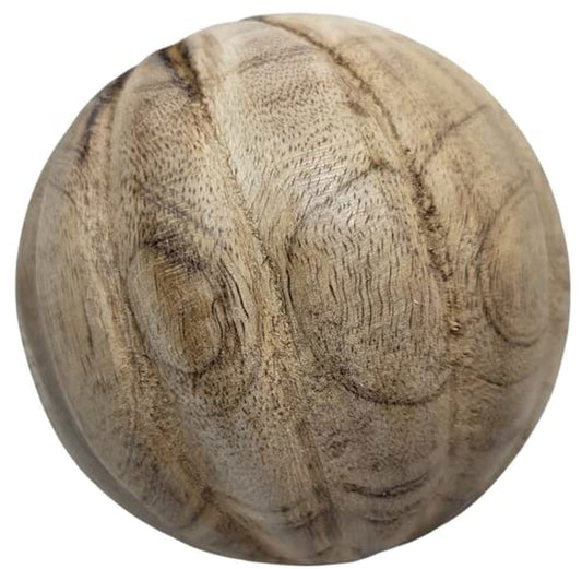 Carved Vane Decorative Wood Ball natural wood grain with carved grooves rustic home decor accent
