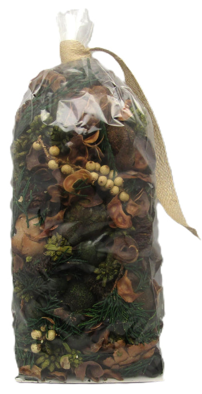 Balsam Orange Potpourri Bowl Filler with mixed dried botanicals and rustic natural elements in clear bag