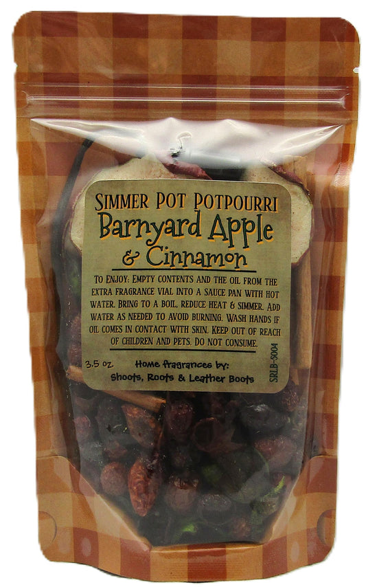 Shoots Roots & Leather Boots cinnamon simmering potpourri barnyard apple and cinnamon scent in clear resealable pouch