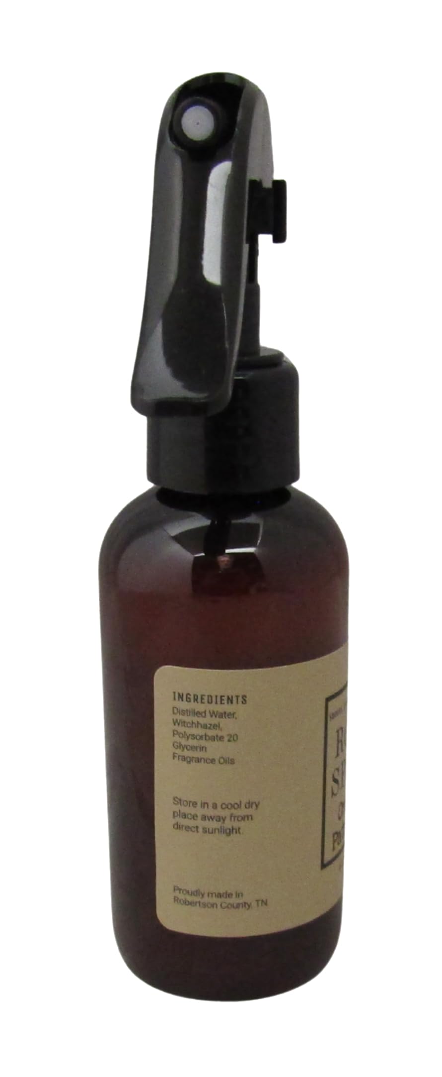 Shoots, Roots & Leather Boots Orange Patchouli Room Spray in a brown bottle with a spray nozzle