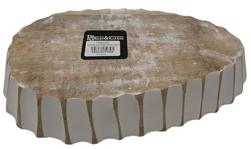 PD Home and Garden carved wooden display tray with natural wood finish and white accents