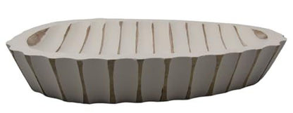 PD Home & Garden carved wooden display tray with elongated oval shape and slotted design