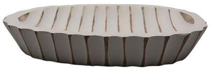Carved wooden display tray with smooth finish and vertical carved accents for home decor