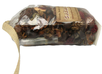 Shoots Roots Leather Boots handcrafted cedarwood potpourri in clear bag with natural dried botanicals