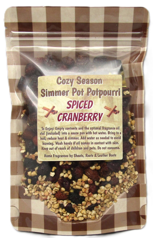 Spiced Cranberry Simmer Pot Potpourri from Shoots, Roots & Leather Boots in a cozy seasonal package
