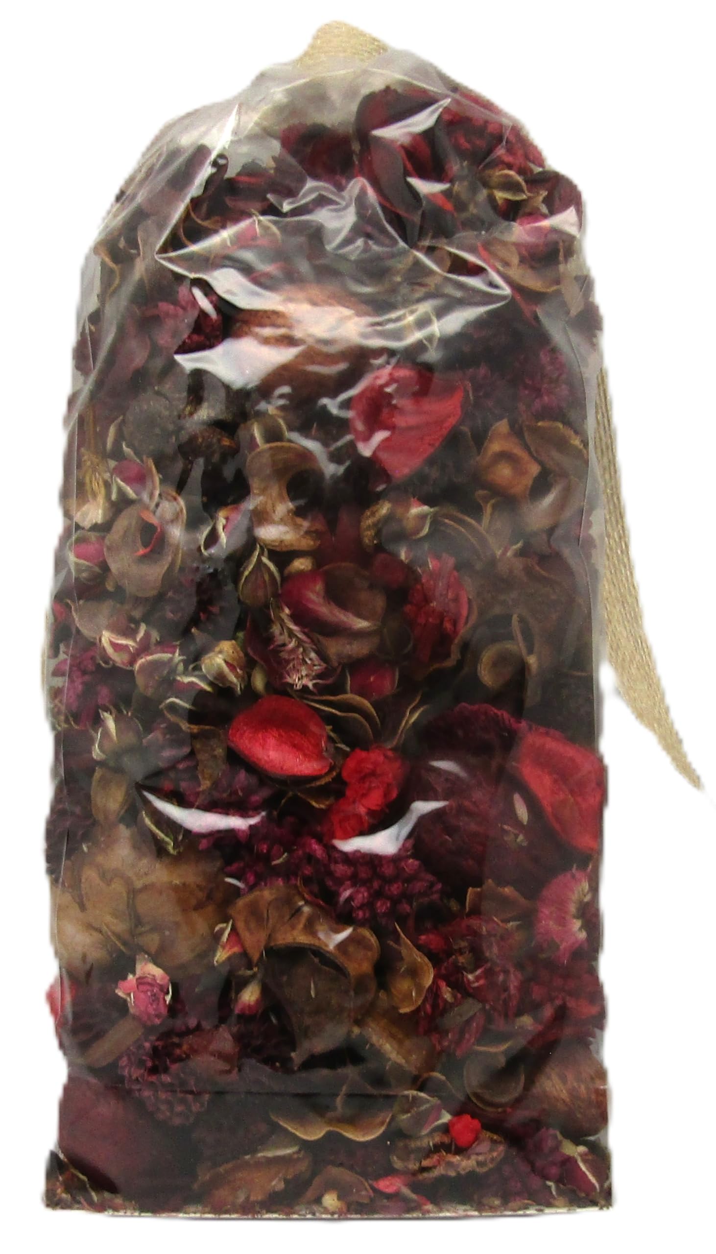 Bag of cranberry rose potpourri with dried flowers and natural botanicals for home fragrance